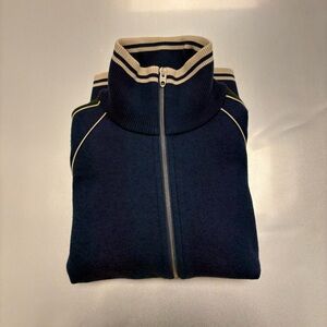 Gucci Navy Cashmere Blend Zip Track Jacket Web Stripes GG Logo L NWT